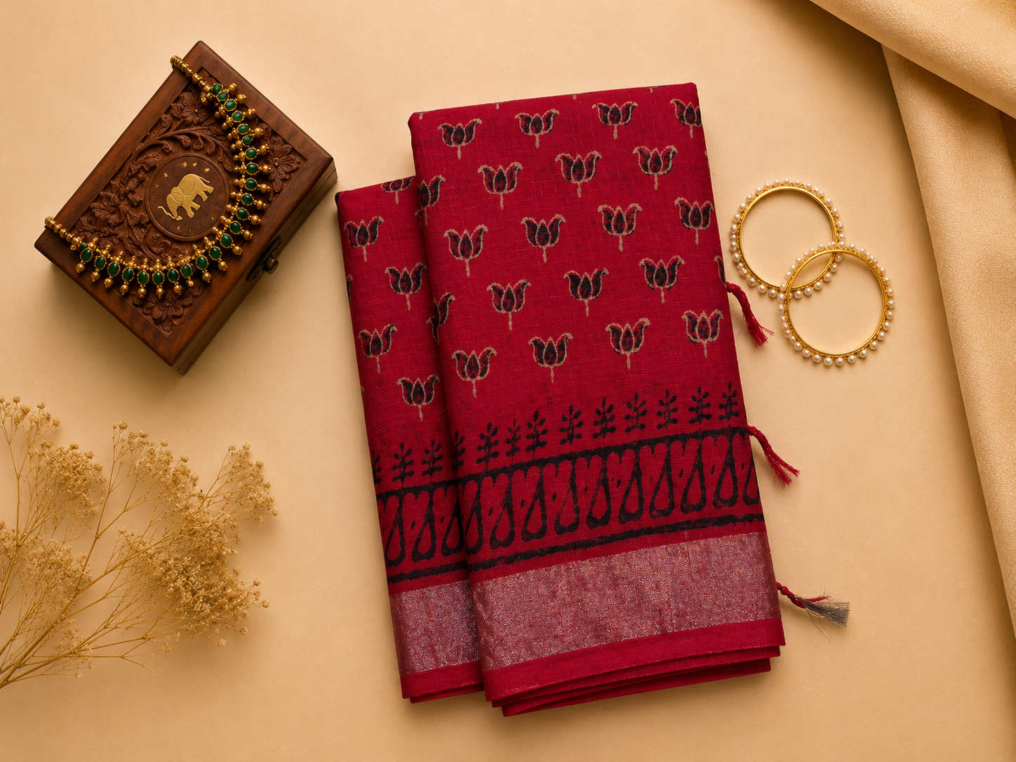 Linen Hand Block Sarees(Jaipur Sarees)