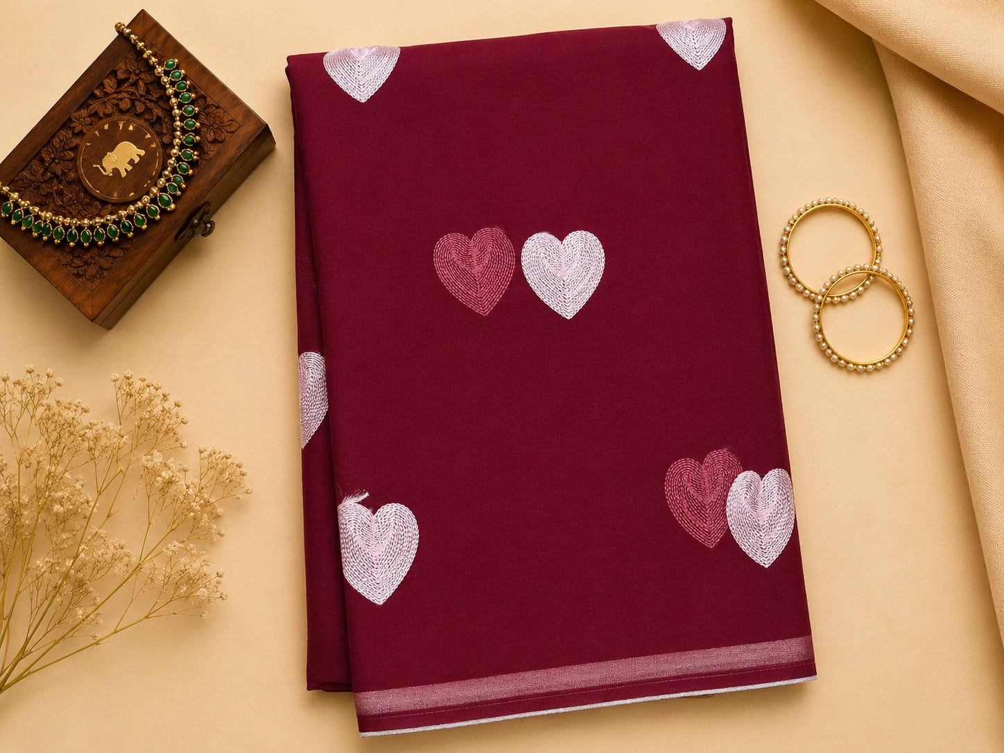 Georgette Heart Embroidery Saree