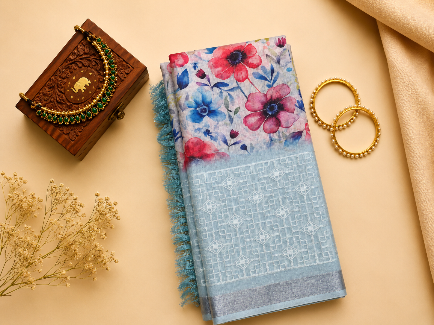 Linen Floral Saree