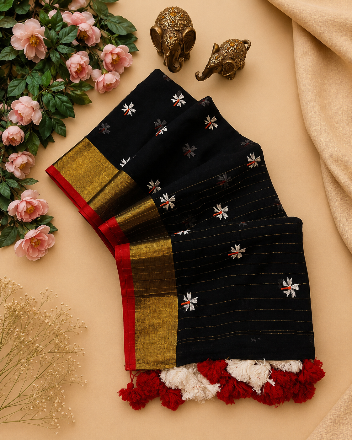 Mul cotton Pavizhamalli Embroidery Saree
