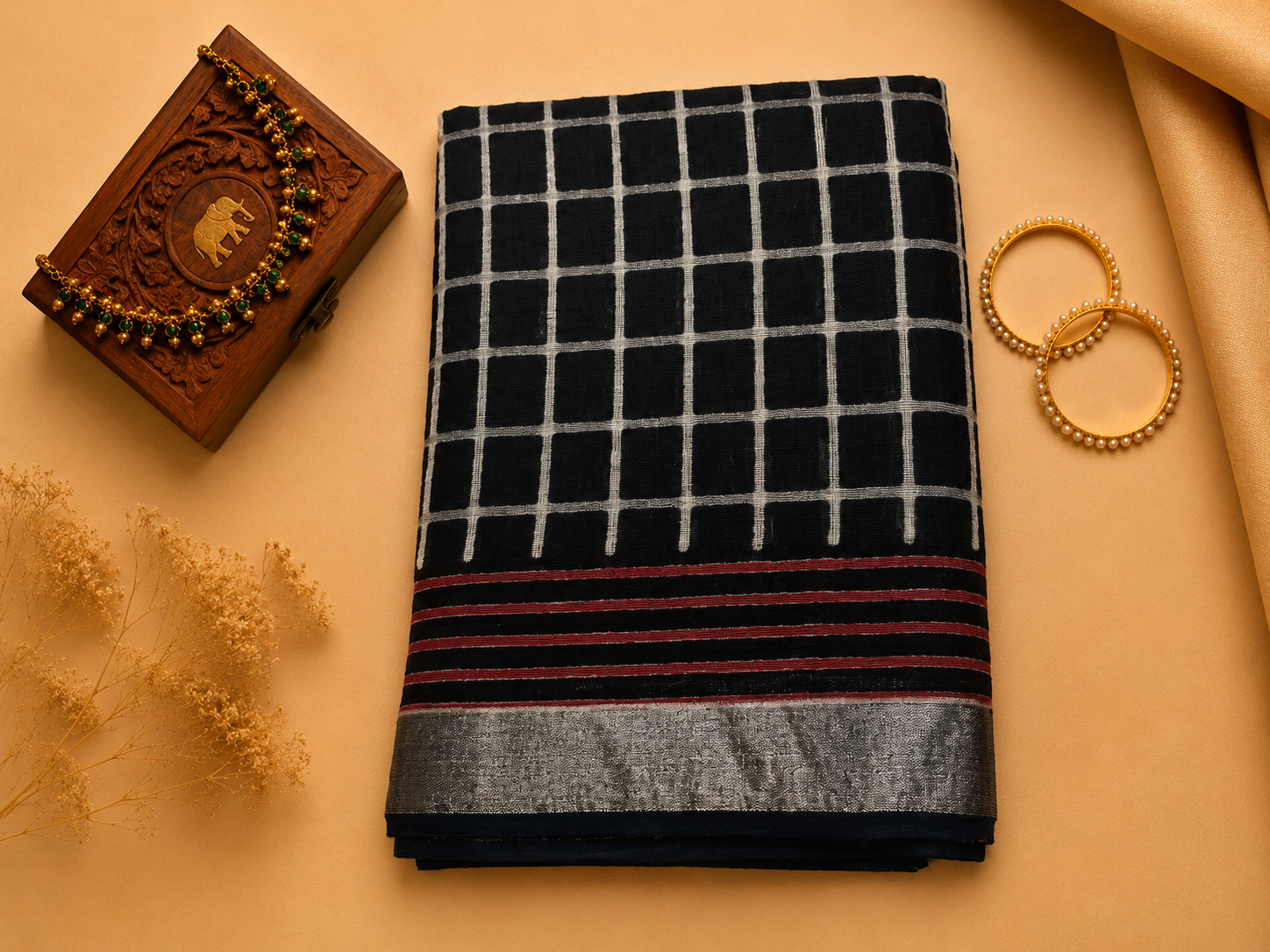 Linen Handblock Saree (Jaipur Saree)