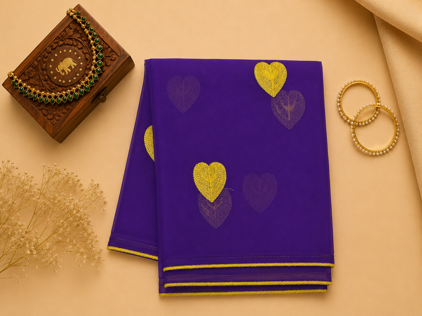 Georgette Heart Embroidery Saree