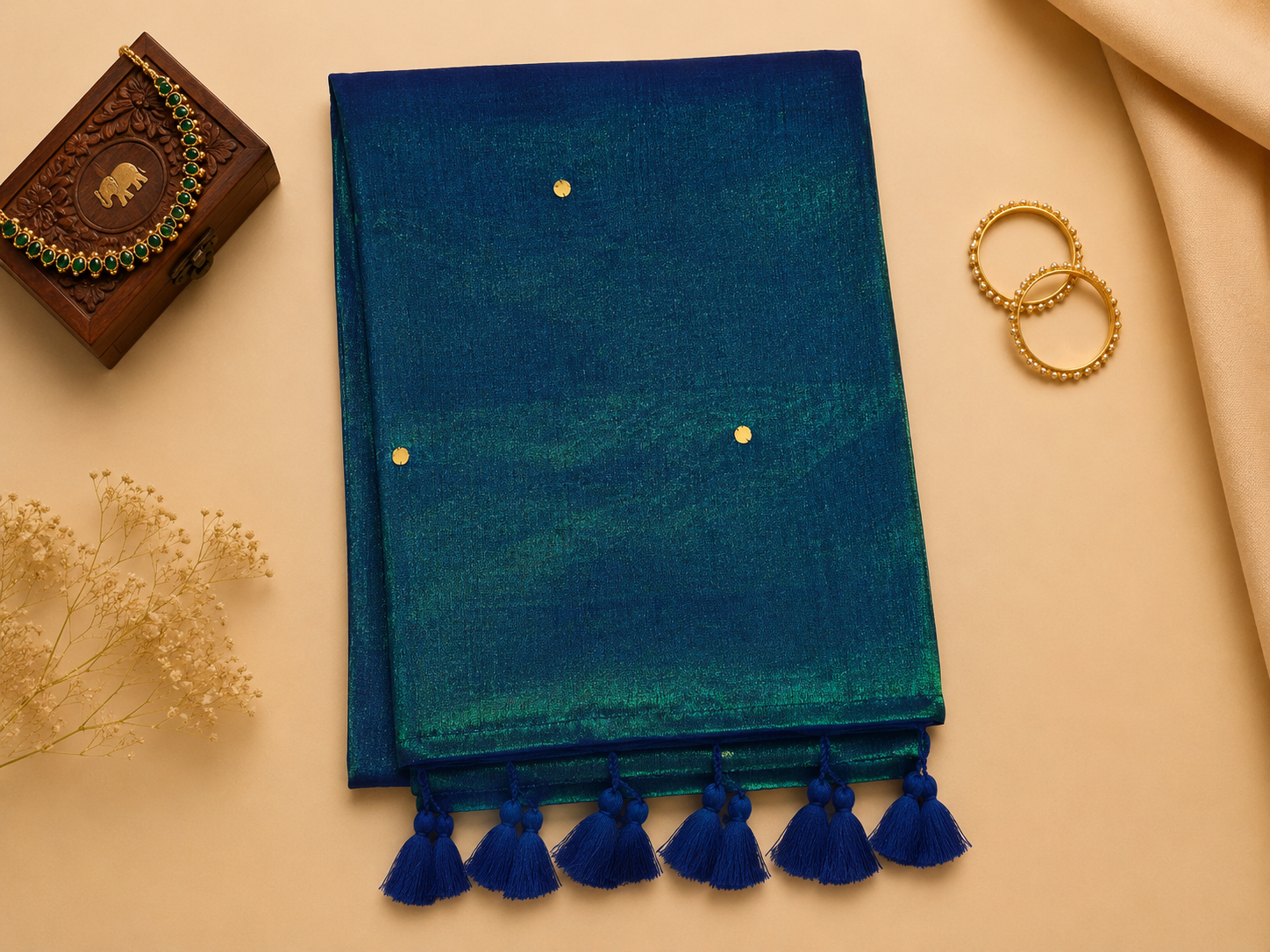 Khadhi Tissue Saree (Peacock Blue)