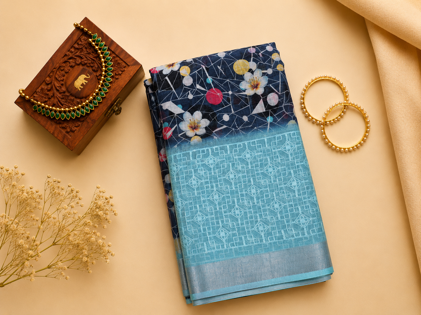 Linen Floral Saree