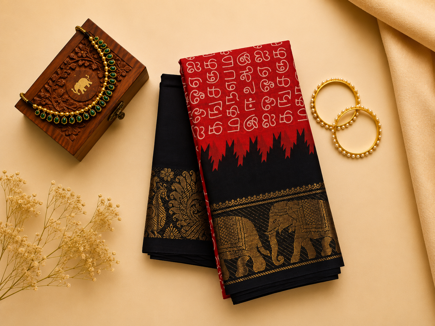 Madurai Sungudi Tamil Font Print Saree
