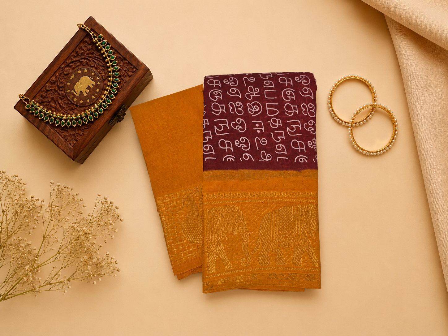 Madurai Sungudi Tamil Font Print Saree