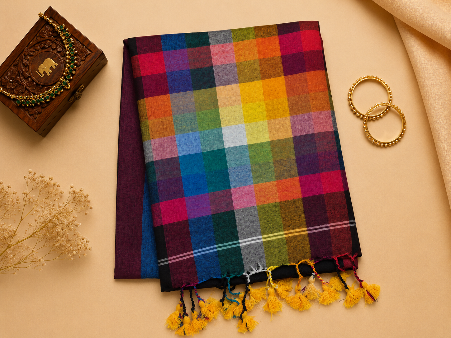 Khadhi Cotton Rainbow Design Saree