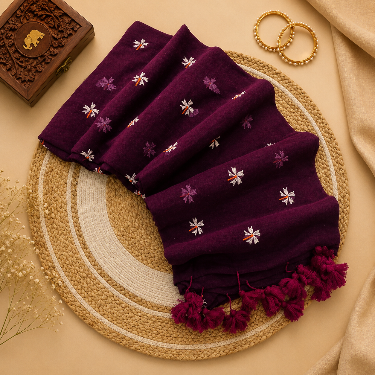Mul cotton Pavizhamalli Embroidery Saree