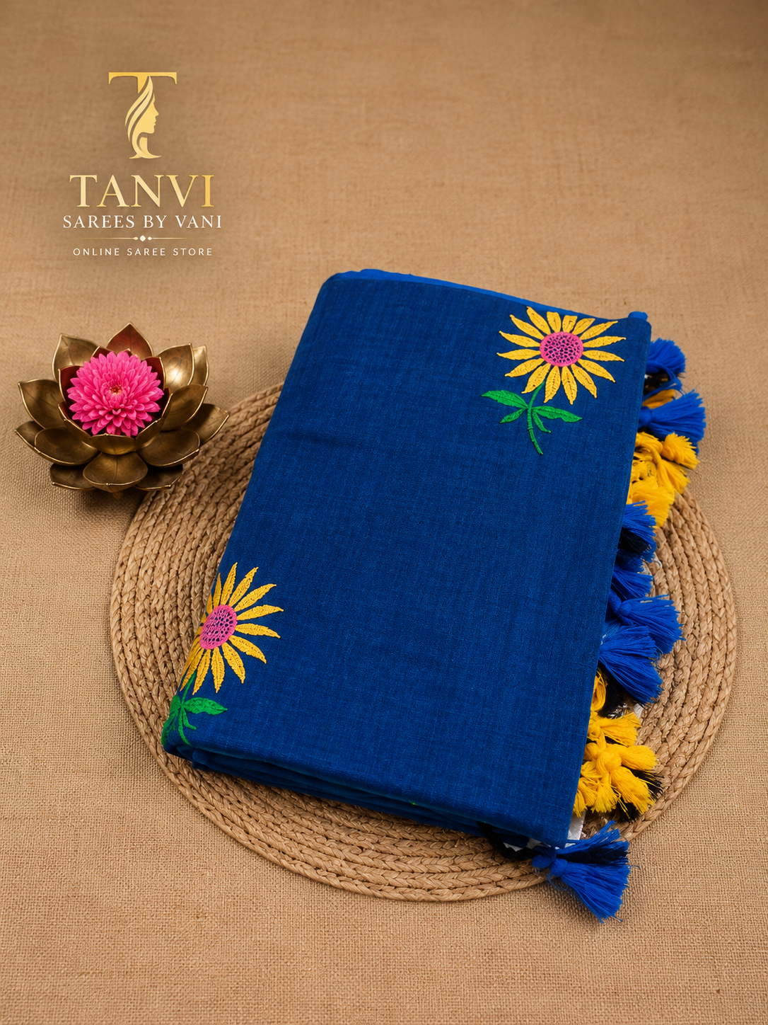 Sunflower Embroidery khadhi Saree