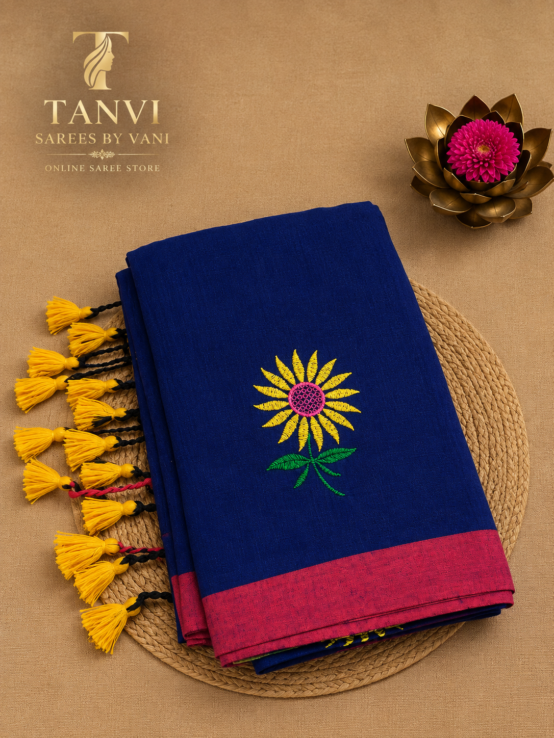 Sunflower Embroidery khadhi saree