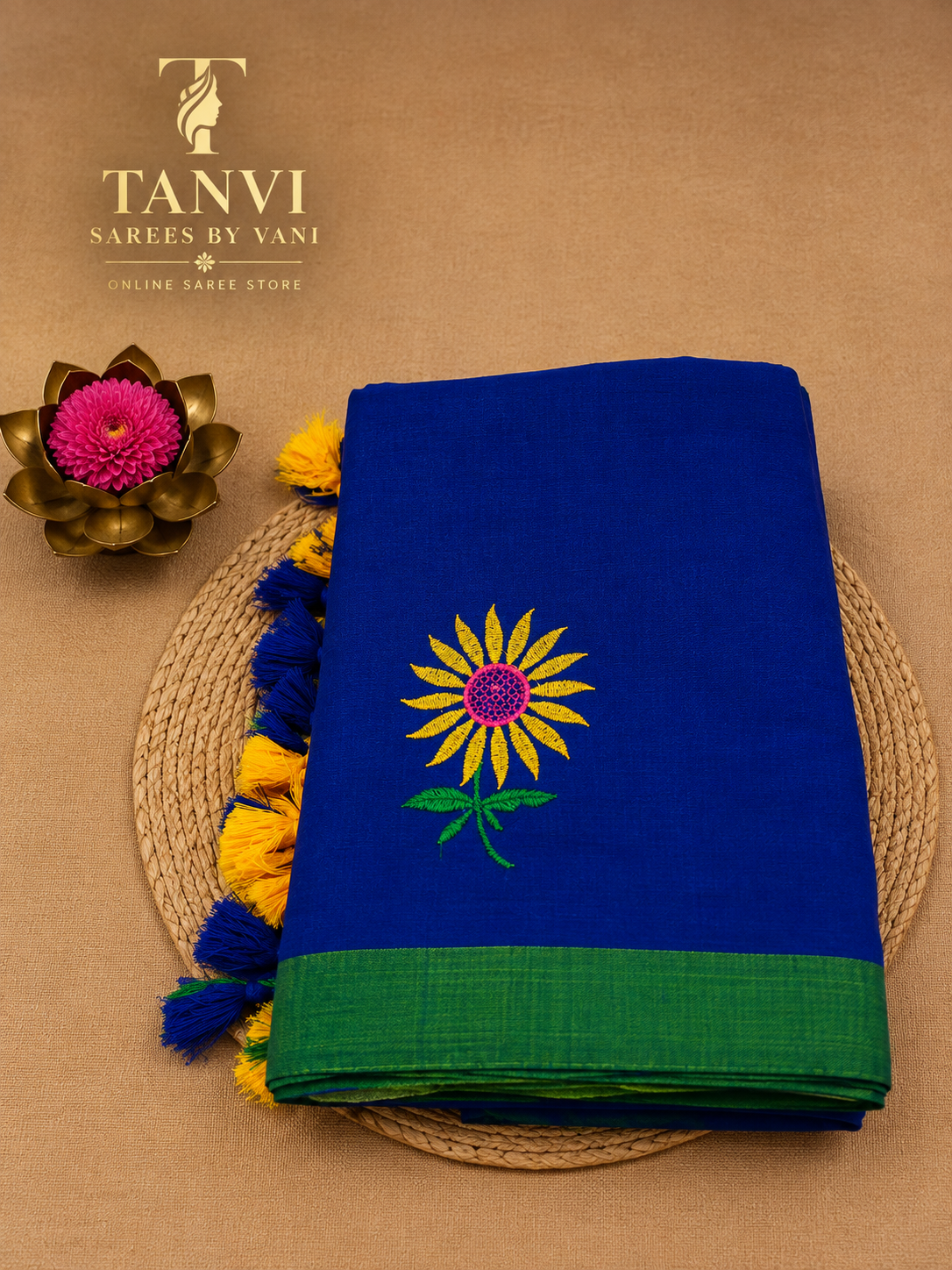 Sunflower Embroidery khadhi saree