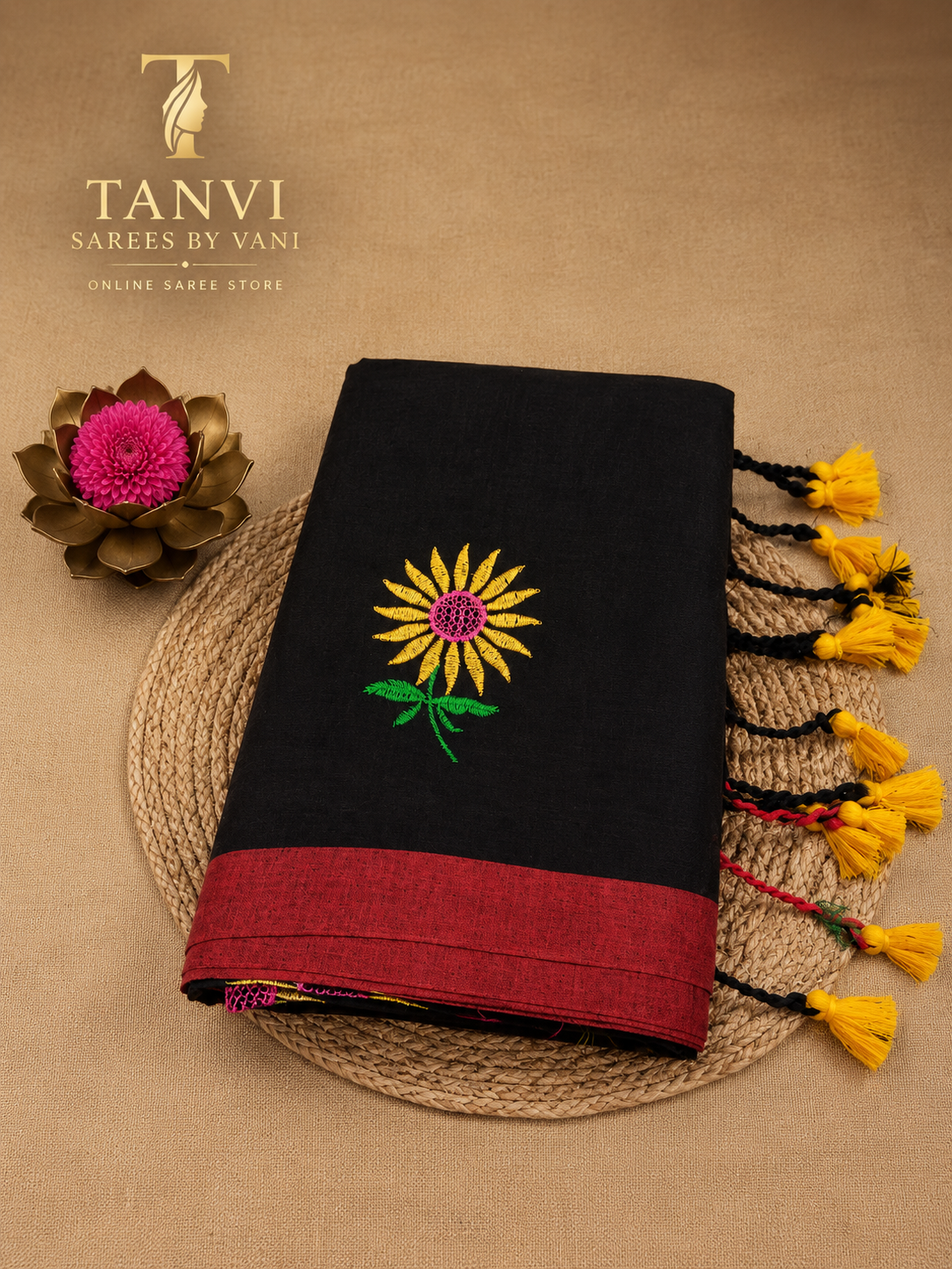 Sunflower Embroidery khadhi Saree