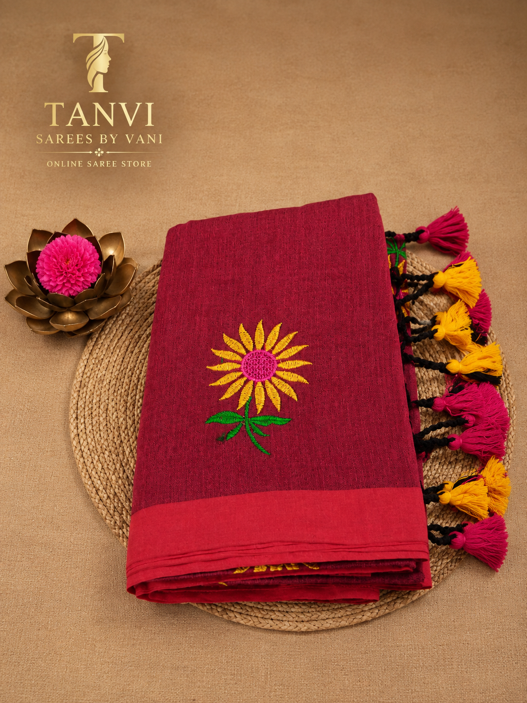 Sunflower Embroidery khadhi saree